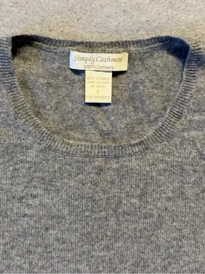 Simply Cashmere Women’s 100% Cashmere Sweater Large Gray Crewneck Knit Pullover thumbnail 2