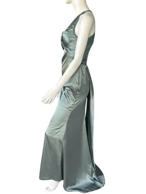 Monvelli Elegant Halter Satin Floor Mermaid Prom Gown Sage Green Size 4 NWT thumbnail 3