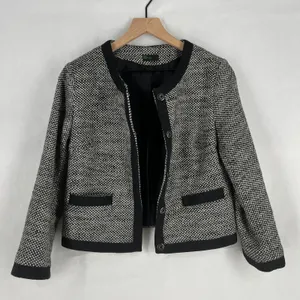 Stile Benetton Blazer Womens S Black White Tweed Casual Office Work‎ Snap Front thumbnail 7