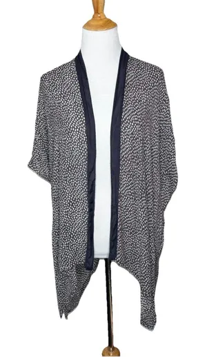 LOFT Grey Geo Print Open Front Lightweight Flowy Kimono Top Size M/L Womens thumbnail 1