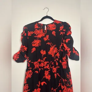 Who What‎ Wear Black Red Floral Puff Sleeve Midi Dress Size L cocktail wedding thumbnail 9