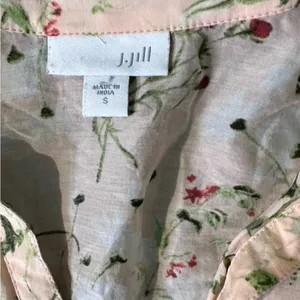 J. Jill Floral Cream Red‎ Green Peach Button Down Shirt Top S Cotton Silk thumbnail 5