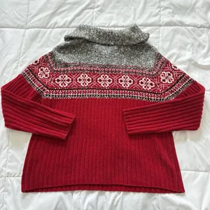 Vintage Sweater Pullover 1/4 Zip Womens Size XL Red Gray‎ Fair Isle Holiday 90s thumbnail 7