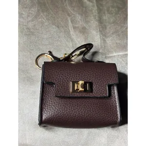 Mini Satchel Keychain Charm Chocolate Brown Pebble Faux Leather Micro Bag thumbnail 6