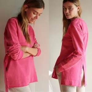 Pilcro Pink Oversized Split-Hem Tunic Top Shirt Sweatshirt thumbnail 2