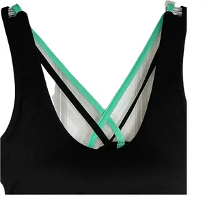 YMI Womens‎ Sports Bra Size Small Black With Green Straps Crossback thumbnail 2