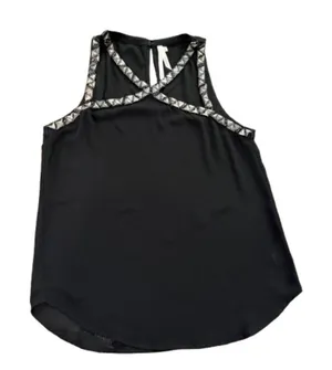 Bellatrix Metallic Beaded Cut Out Criss Cross Tank Top Black Size Medium thumbnail 1