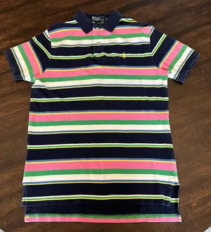 VTG Polo Ralph Lauren Men’s Multi-Color Striped Polo Shirt-Medium thumbnail 1