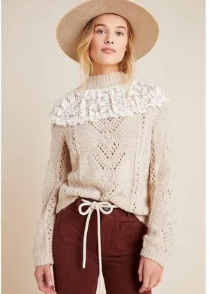 Anthropologie Suzanne Pointelle Sweater NEW thumbnail 1