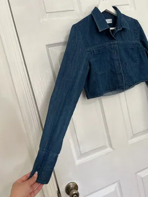 Zara Cropped Denim Shacket Utility Western Minimalist Y2K Button Up Blue Size XS thumbnail 7