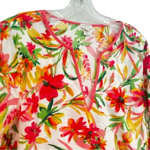 J. Crew Factory‎ Floral Tunic Beach Coverup Women's Medium Fuchsia Cream Preppy thumbnail 2