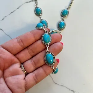 Western Style Turquoise Silver Necklace Blue thumbnail 2