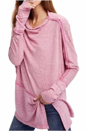 Free People‎ Londontown Thermal Top Raspberry Cowl Neck Long Sleeve Medium thumbnail 1