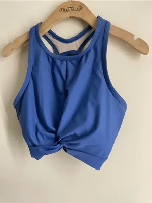 Kona Sol Twist Front High Neck Bikini Swim Top Blue Medium Racerback Padded thumbnail 5