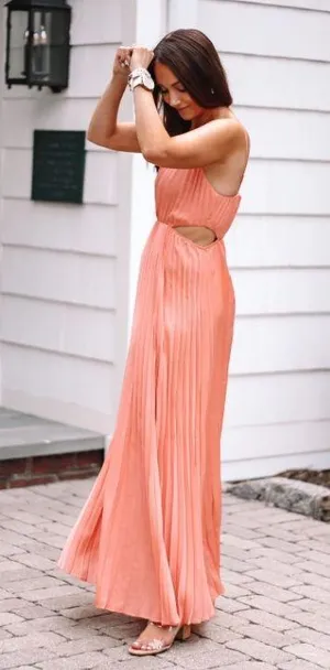Express Coral Cutout Pleated Maxi Dress thumbnail 1