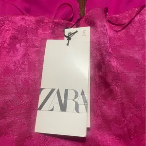 ZARA Jacquard Halter Corset Cropped Keyhole Top Button Side Zip Hot Pink Size M thumbnail 4