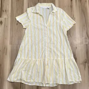 Sincerely Jules White Yellow Striped Tee Shirt Dress Women’s Small thumbnail 1