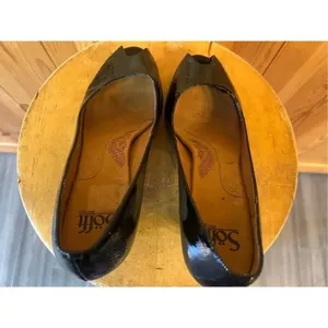 Sofft Black Leather Slip On Heels Pumps Cushioned Comfort Shoes 8.5 Peep Toe thumbnail 5