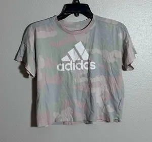 Adidas Women Loose Fit‎ Shirt Tie Dye Cropped Logo Top size M thumbnail 1