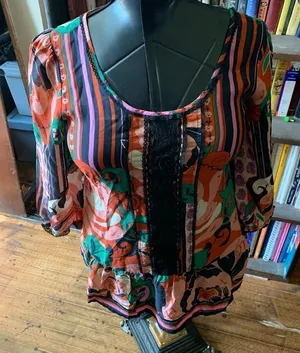 Odille Anthropologie 70’s colorful floral boho size 4 blouse thumbnail 1