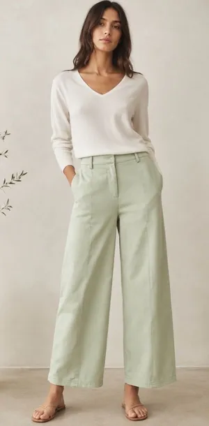 Avec Les Filles Pale Sage Green Wide Leg Trousers High Rise Pants Size 4 thumbnail 1