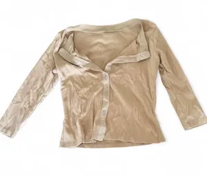 Aritzia Light Beige Button-Front Women's 3/4 long sleeve Top thumbnail 1