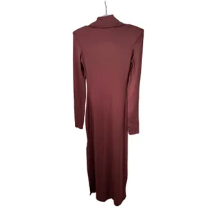 Womens Brown Cut Out Bodycon Maxi Dress Small Long Sleeve Mock Neck Shoulder Pad thumbnail 9