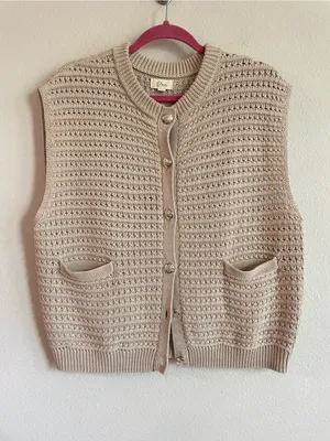 Elan Sleeveless Knit Sleeveless Sweater Cardigan - Taupe Size Medium thumbnail 3