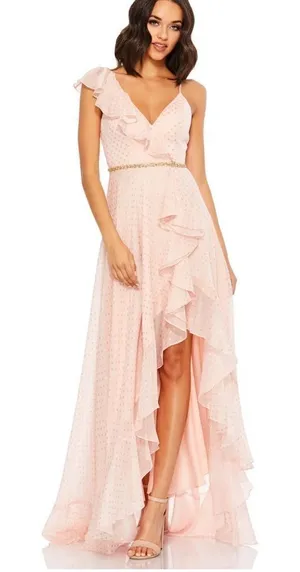 Mac Duggal Womens Pink POLKA DOT ASYMMETRICAL RUFFLE GOWN thumbnail 1