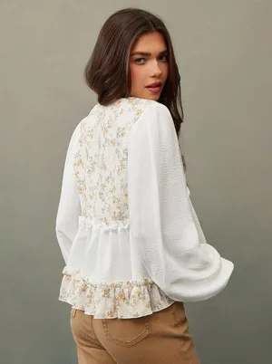 Puff-sleeved floral top thumbnail 2