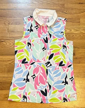 Tommy Bahama Golf Womens Small Tropical Floral Sleeveless Athletic Collared Top thumbnail 1