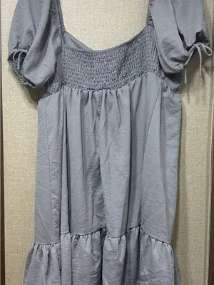 Altar'd State Puff Sleeve Tiered Dress in Dusty Blue thumbnail 2