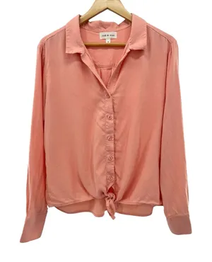 Anthropologie Cloth and Stone‎ Top Womens Medium Button Up Tie Front Peach Boho thumbnail 1