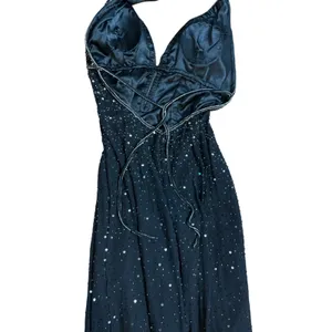 Scala Black Halter Beaded Sequin Maxi Formal Gown Sz L‎ thumbnail 6