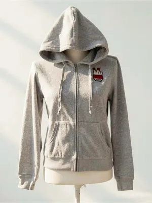 Y2K 2000s style Juicy Couture gray zip up jacket with red hand graphic thumbnail 1