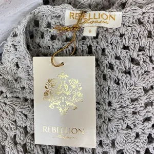 Rebellion Tan Sheer Crochet Fringe Open Front Cardigan Sweater NEW L thumbnail 5