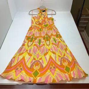 Milk & Honey Brightly Colored Geometric‎ Pattern Pleated Halter Dress Small NEW thumbnail 13