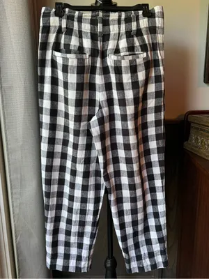 Madewell Black and White Checked linen cotton blend pants 4 EUC thumbnail 2
