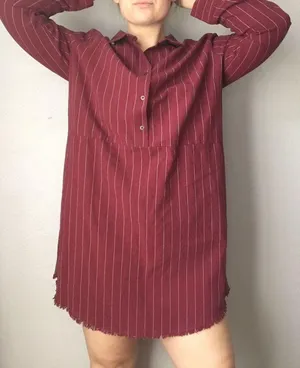 Umgee • Red Striped Long Sleeve Shirt Dress with Pockets Fringe Hem Medium thumbnail 7