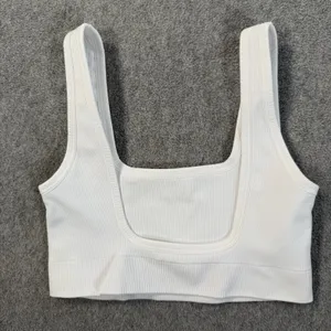Nux Women's Small White Ribbed Square Low Back Sports Bra Activewear thumbnail 5