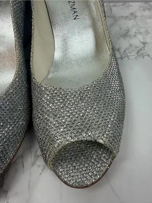Stuart Weitzman Annaform Size 8 Silver Formal Wedge Pump Heels thumbnail 3