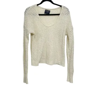 Abercrombie & Fitch Cream Chunky Knit Long Sleeve Sweater Womens S Crochet Boho thumbnail 2
