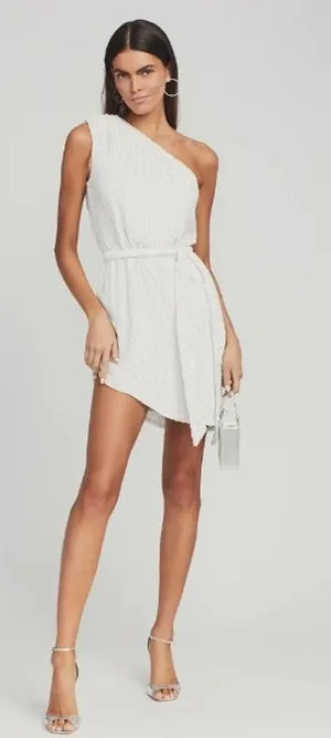 Retrofête Ella Sequin One Shoulder Mini Dress Moonglow White M NWT thumbnail 1