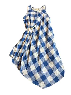 Maeve Blue White Buffalo Check Dress Asymmetrical Hem Sleeveless X-Large Women's thumbnail 1
