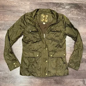 Michael Kors Olive Green Military Utility Style Jacket XS Gold Hardware Full Zip thumbnail 1