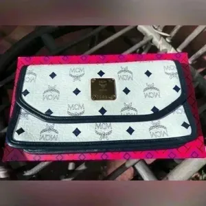 MCM Vintage White Navy Blue Crossbody Clutch Bag Purse‎ Wallet thumbnail 3