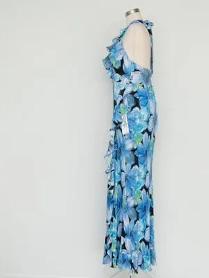 Dress the Population - Kathleen Floral‎ Ruffle Halter Gown thumbnail 6