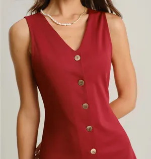 Rihoas Red V Neck Sleeveless Mini Dress thumbnail 2