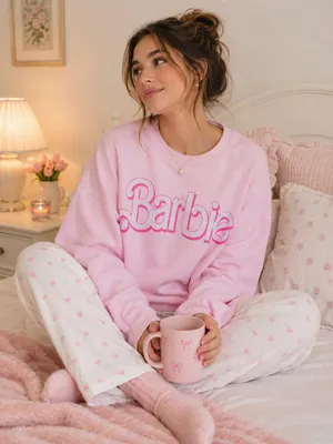 Barbie Pink Graphic Sweatshirt L Cozy Girly Coquette Casual Y2K Lounge Pullover thumbnail 1