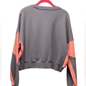Mono B Cotton cropped Gray and coral color block Sweatshirt Large thumbnail 8